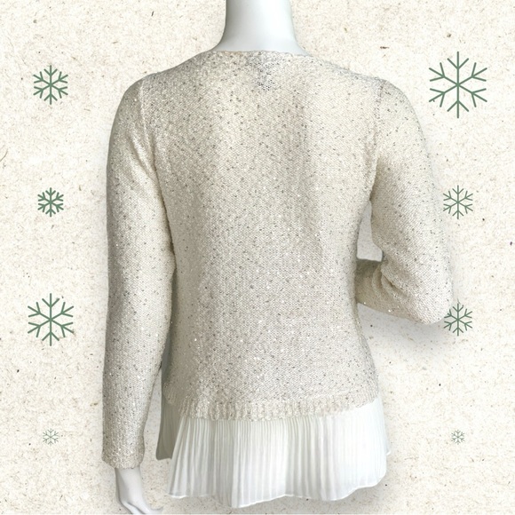 ALFANI WHITE METALLIC SEQUIN PULLOVER SWEATER. WOMEN’S SIZE PETITE SMALL/MEDIUM - Picture 2 of 6